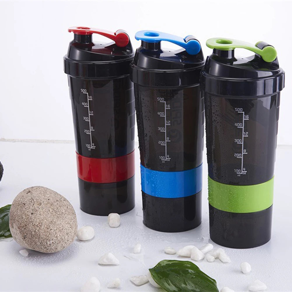 500ML Shaker Bottle Leak-proof Workout Shake Cup With Mixer Gym Sports Shaker Water Bottle With Pill Supplement Storage