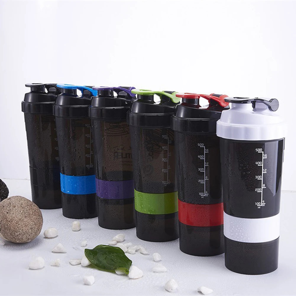 500ML Shaker Bottle Leak-proof Workout Shake Cup With Mixer Gym Sports Shaker Water Bottle With Pill Supplement Storage